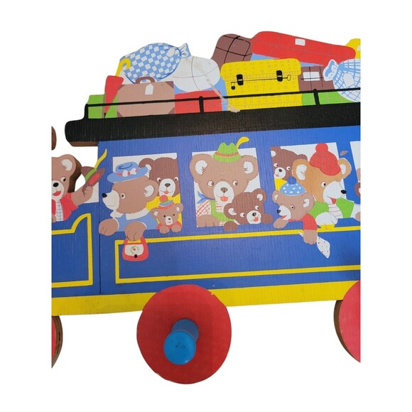 Vintage Grossman Train Bear Wall Hanging Coat or Hat Rack 4 Pegs Baby Germany - Picture 4 of 9